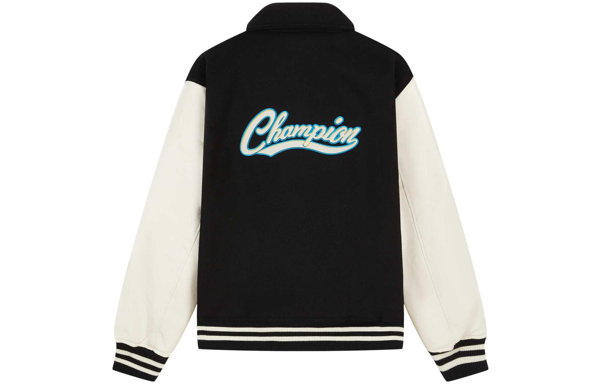 Lookbook Champion 2023秋冬男女拼色字母补丁棒球羽绒夹克. UM-YDJ05