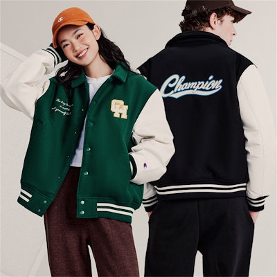 Champion 2023秋冬男女拼色字母补丁棒球羽绒夹克. UM-YDJ05 Details for Champion 2023秋冬男女拼色字母补丁棒球羽绒夹克. UM-YDJ05