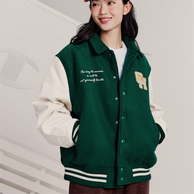 Champion 2023秋冬男女拼色字母补丁棒球羽绒夹克. UM-YDJ05 1