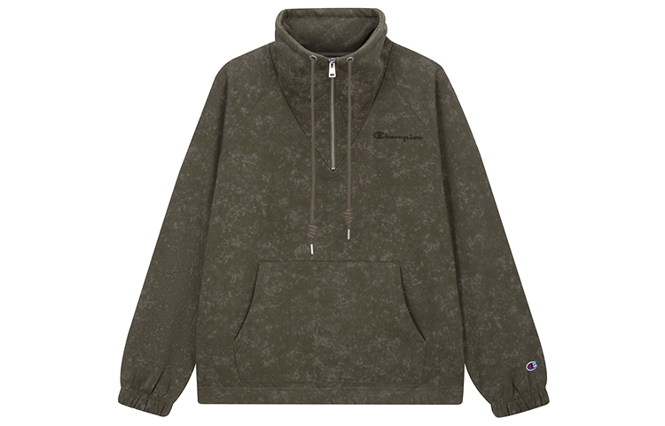 Champion FW24 CITY BOY Tie-Dye Half-Zip Pullover Logo Sweatshirt Army Green Men U4CSWSM085