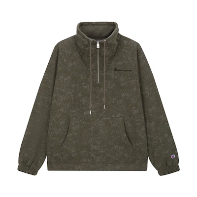 Champion FW24 CITY BOY Tie-Dye Half-Zip Pullover Logo Sweatshirt Army Green Men U4CSWSM085