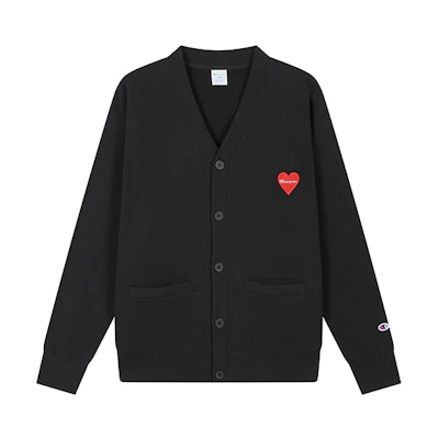Champion FW24 Japan SMU 2 Heart Logo V-Neck Cardigan Sweatshirt Unisex U4CSWSM037