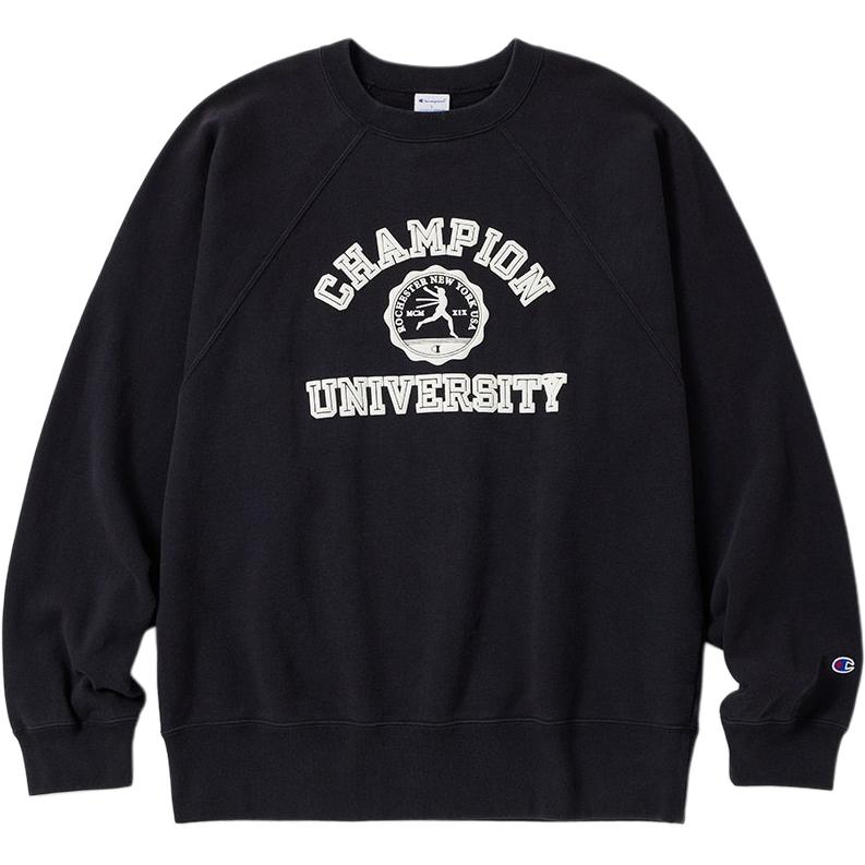 Champion FW24 Limited Printed Graphic Raglan Crewneck Sweatshirt Black Unisex C8-A005-090