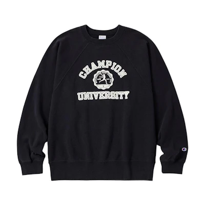 Champion FW24 Limited Printed Graphic Raglan Crewneck Sweatshirt Black Unisex C8-A005-090