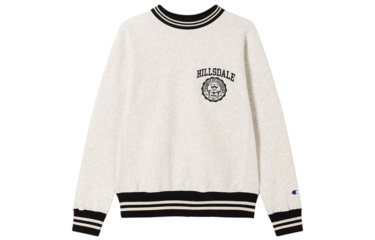 Champion FW24 Reverse Weave Embroidered Logo Oatmeal White Unisex Sweatshirt U4CSWJM050
