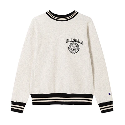 Champion FW24 Reverse Weave Embroidered Logo Oatmeal White Unisex Sweatshirt U4CSWJM050