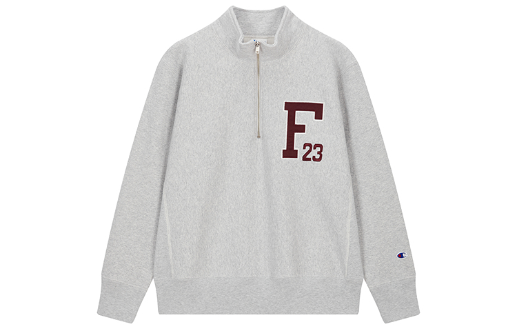 Champion FW24 Reverse Weave Half-Zip Embroidered Logo Fleece Sweatshirt Light Grey U4CSWJM051