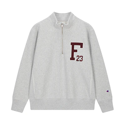 Champion FW24 Reverse Weave Half-Zip Embroidered Logo Fleece Sweatshirt Light Grey U4CSWJM051