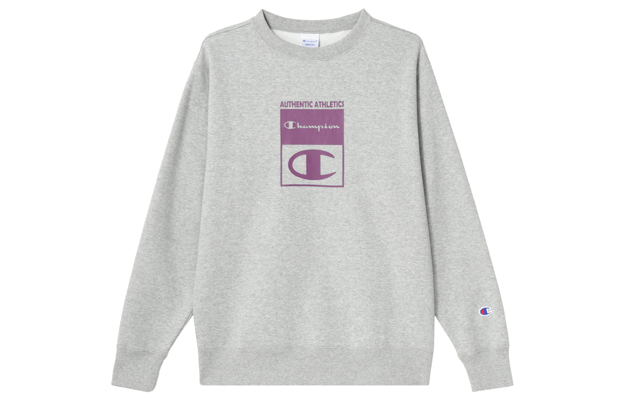 Champion Gray Crewneck Sweatshirt with Embroidered Sleeves and Letter Print C3-X014-GREY