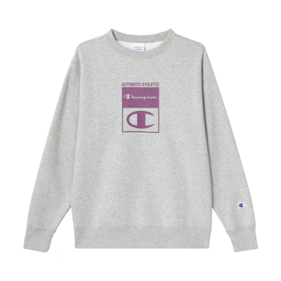 Champion Gray Crewneck Sweatshirt with Embroidered Sleeves and Letter Print C3-X014-GREY
