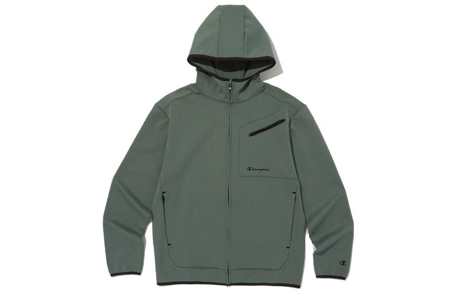 Champion Grey Hoodie Jacket with Letter Print and Full-Zip Closure CKTS3F718CG