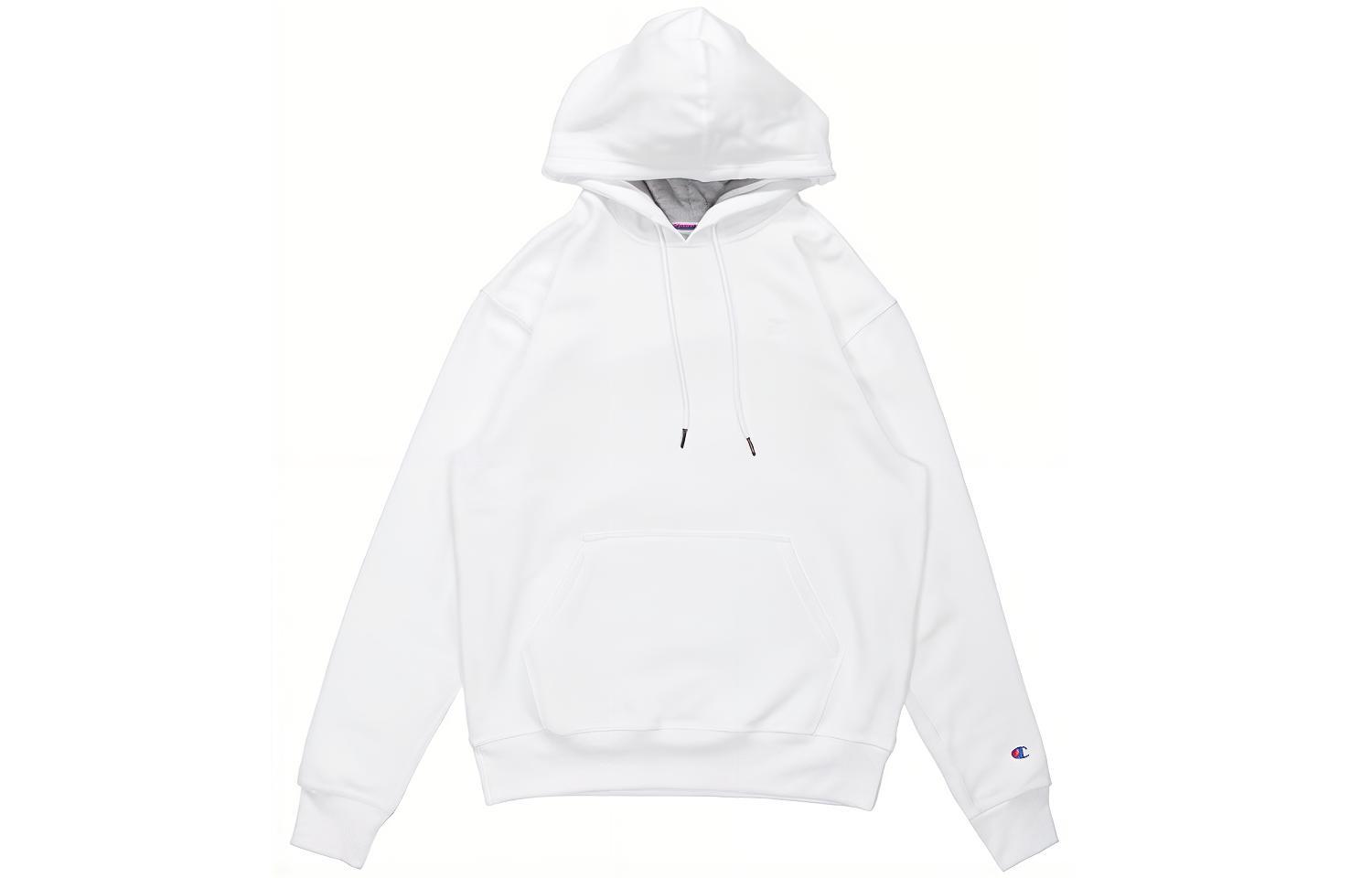 Champion Hoodie White Pullover Unisex with Chest & Sleeve Logo S0889-407D55-045