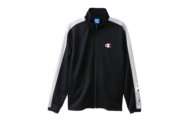 Champion Japan Side Sleeve Script Logo Zip Jacket Unisex Black Grey. C3-MSE01-BLACK