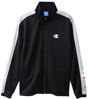 Champion Japan Side Sleeve Script Logo Zip Jacket Unisex Black Grey. C3-MSE01-BLACK Champion Japan Side Sleeve Script Logo Zip Jacket Unisex Black Grey. C3-MSE01-BLACK