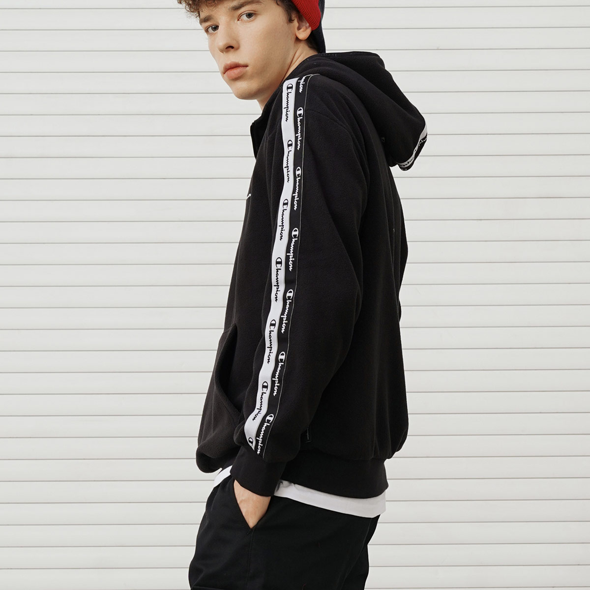 Cheap Champion Legacy Half-Zip Hoodie with Side Taping Classic Logo Unisex European Style EM-USW28