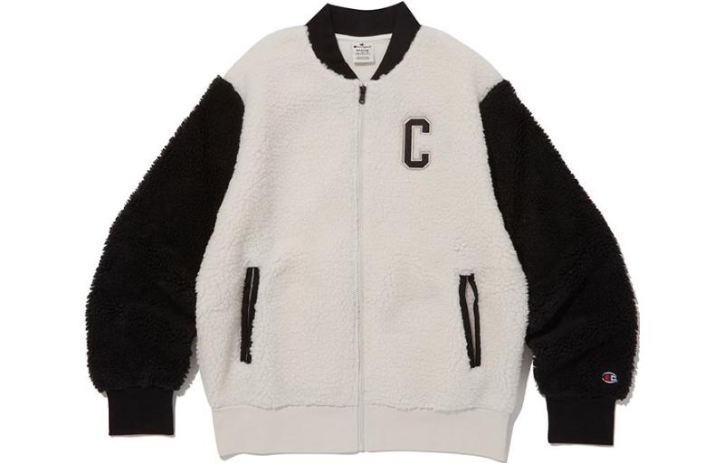 Champion Letter Graphic Baseball Jacket White Unisex CKJA3F312CR