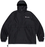 Champion Letter Logo Half-Zip Hoodie Jacket Black CKJA3F002BK Champion Letter Logo Half-Zip Hoodie Jacket Black CKJA3F002BK