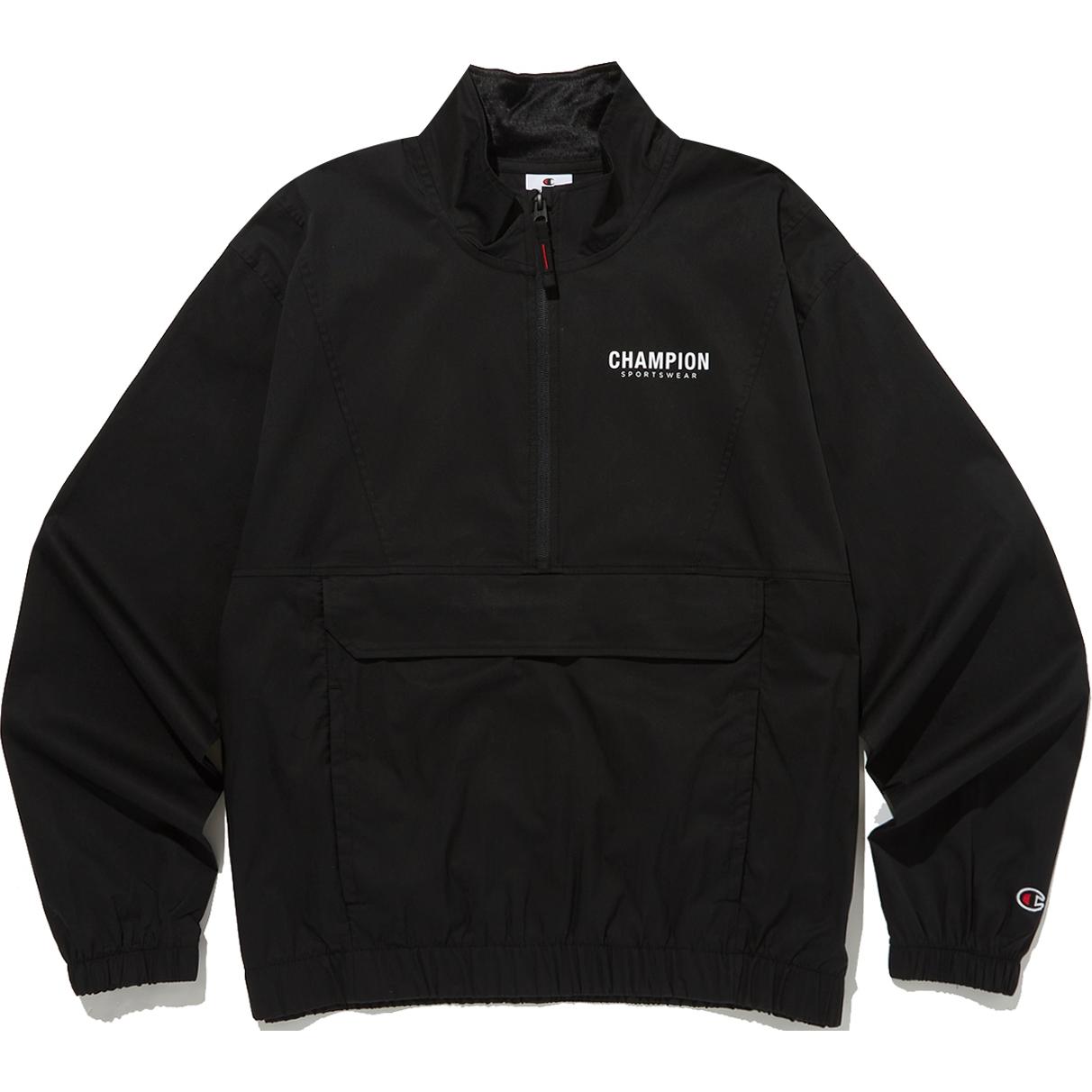 Champion Logo Colorblock Half-Zip Adjustable Hem Sweatshirt Unisex Black CKJA4F111BK