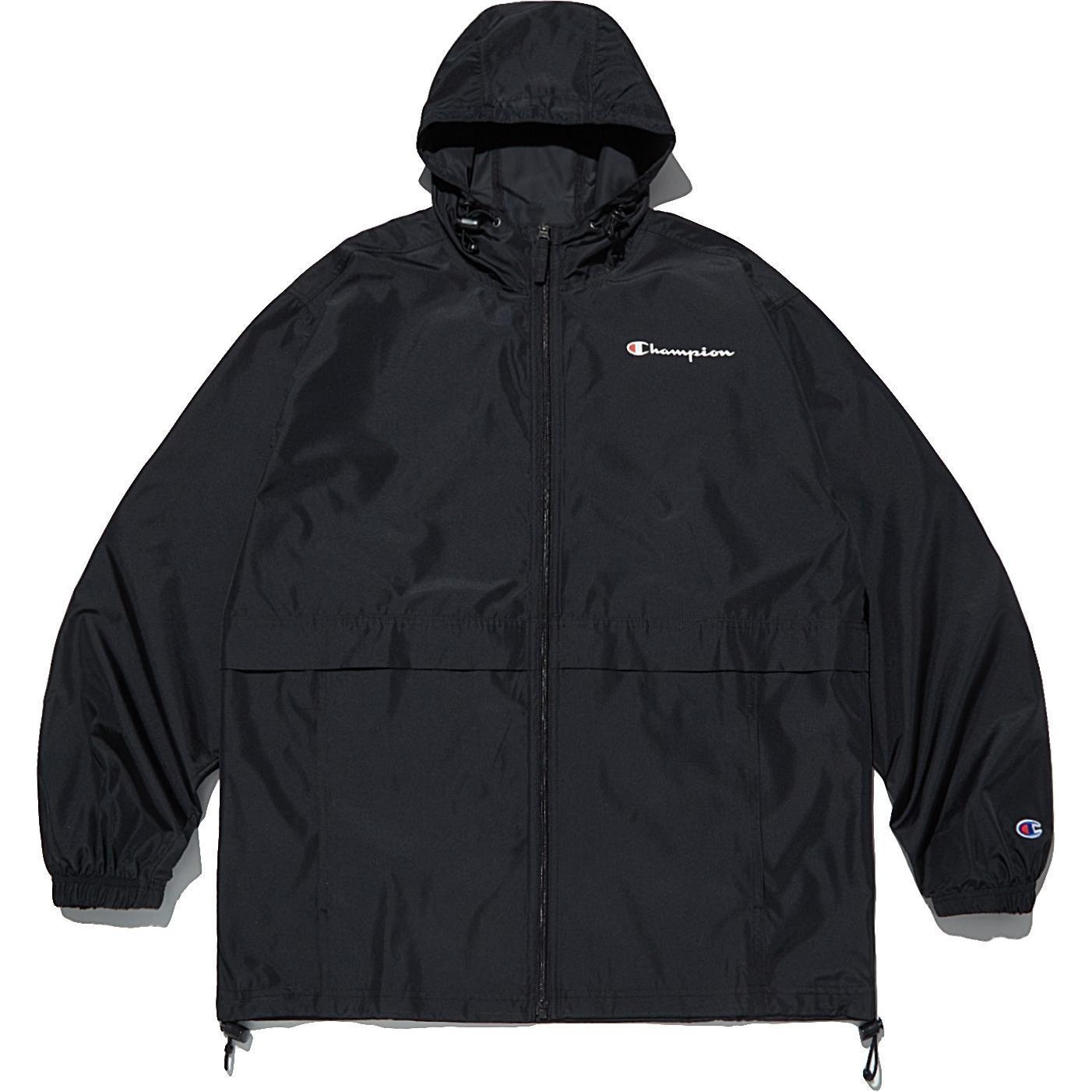 Champion Logo Elastic Cuff Hooded Zip Jacket Unisex - Black CKJA4F010BK