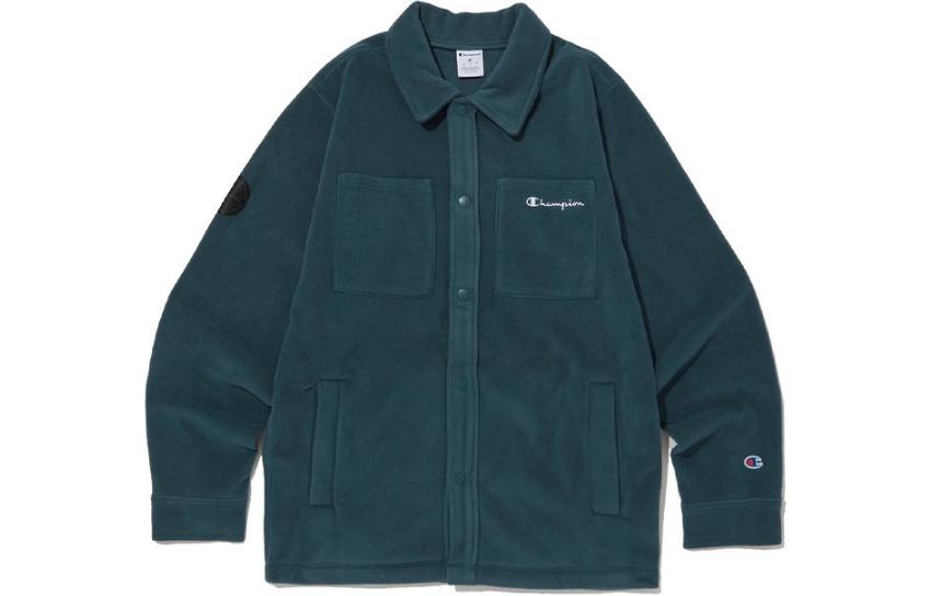 Champion Logo Embroidered Solid Polo Collar Button Jacket Men’s Teal Blue CKJA3F402T2