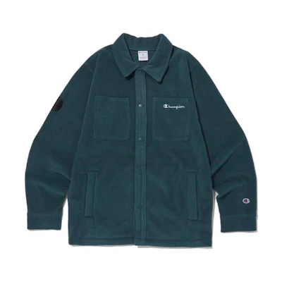 Champion Logo Embroidered Solid Polo Collar Button Jacket Men’s Teal Blue CKJA3F402T2