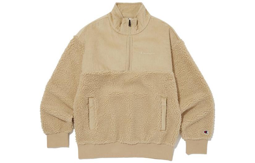 Champion Logo Printed Half-Zip Pullover Sweatshirt Beige - CKTS3F821I2