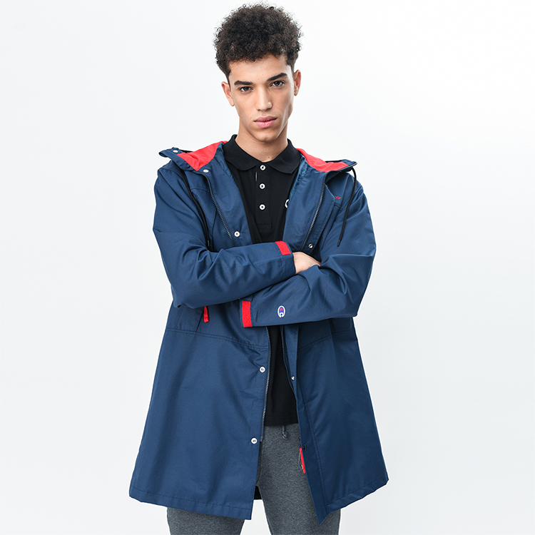 Lookbook Champion Logo Two-Tone Long Hooded Jacket Navy (Japan Edition) Unisex C3-R602-C370