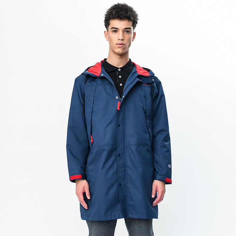 Shop Champion Logo Two-Tone Long Hooded Jacket Navy (Japan Edition) Unisex C3-R602-C370