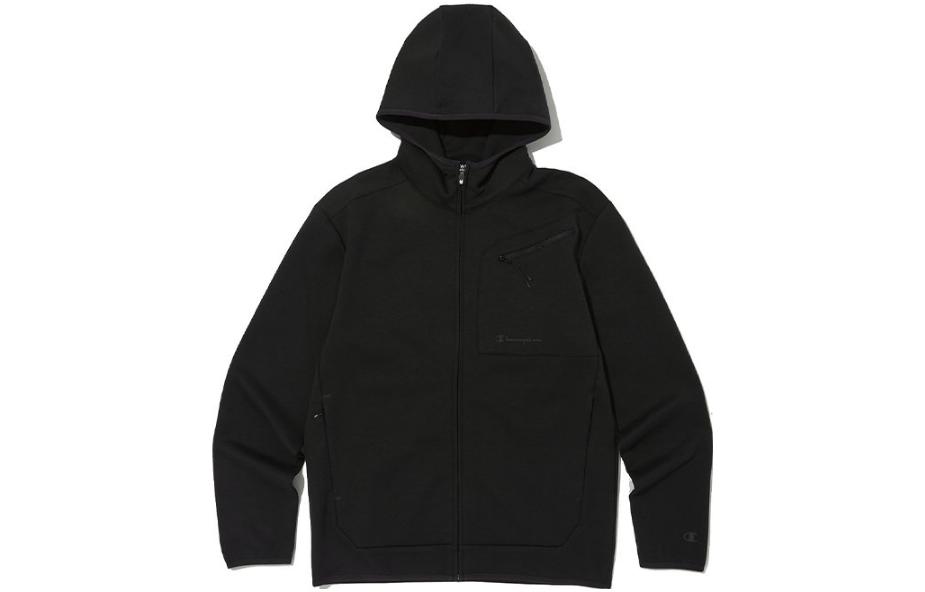 Champion Men’s Black Zip-Up Hoodie with Letter Print CKTS3F718BK