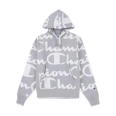 Champion Premium All-Over Logo Print Hoodie Men’s Light Gray (US Version) S2974-LQL