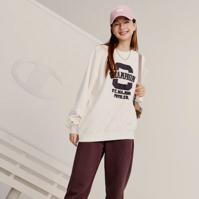 Champion Premium Fleece Letter Print Unisex Crewneck Sweatshirt - European Fit EM-YSW21 Shop Champion Premium Fleece Letter Print Unisex Crewneck Sweatshirt - European Fit EM-YSW21
