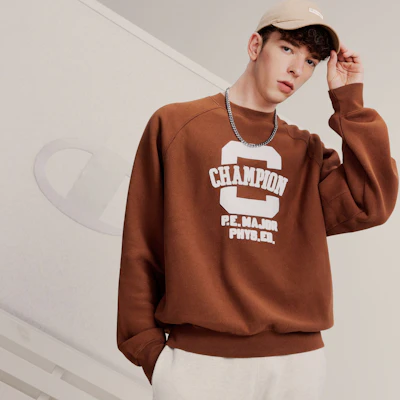 Champion Premium Fleece Letter Print Unisex Crewneck Sweatshirt - European Fit EM-YSW21 2