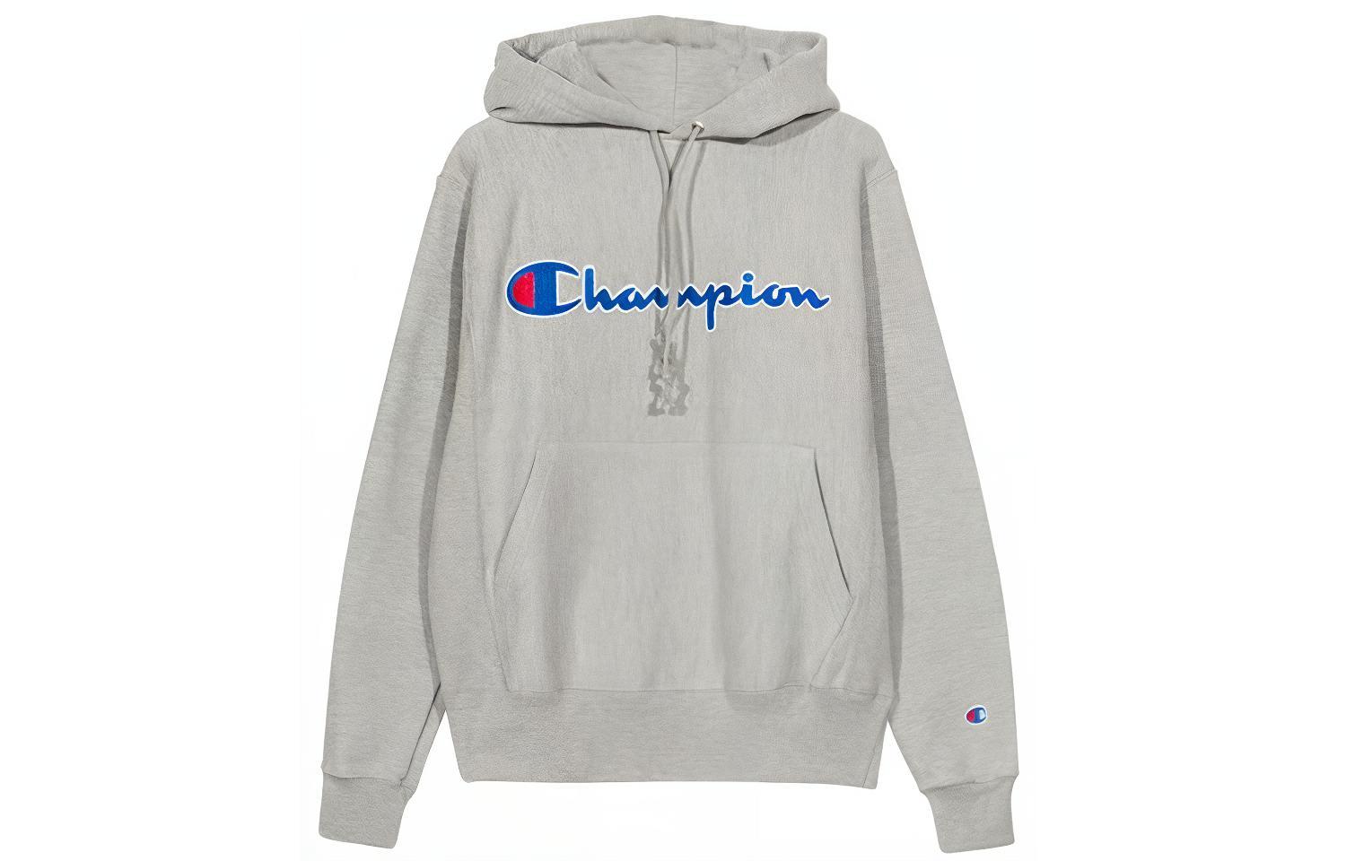 Champion Premium Script Logo Hoodie Pullover Unisex Light Grey GF68-Y07471-1IC