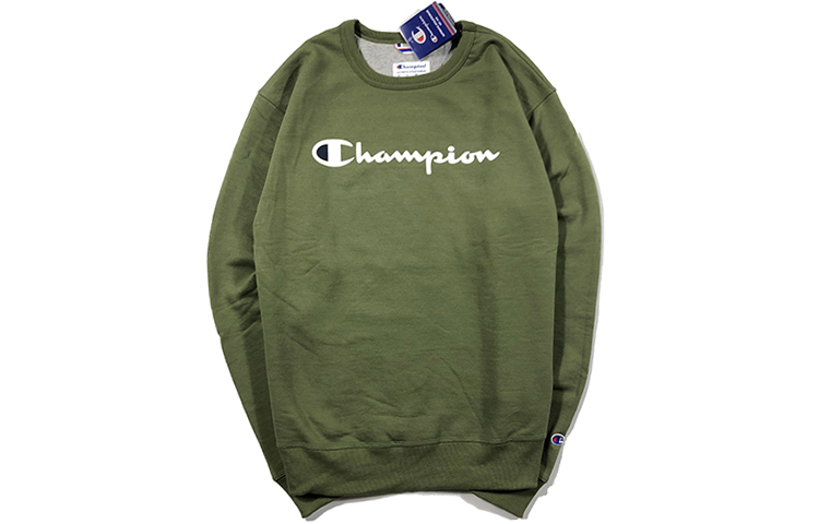 Champion Printed Logo Crewneck Sweatshirt Olive Green Unisex US Edition gf88h-y07718-9ax