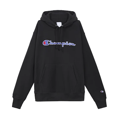 Champion Pullover Hoodie with Script Patch, Colorful Logo, Unisex Casual Fit GF68-Y07471-BKC