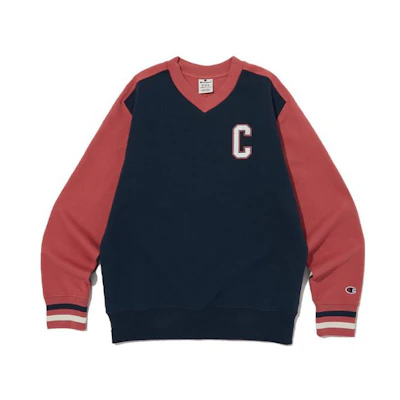 Champion Red V-Neck Pullover Sweatshirt with Letter Print for Men CKTS3F420C2