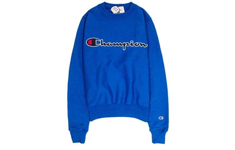 Champion Retro Script Fleece Crewneck Sweatshirt Blue Unisex US Edition GF70-Y07470-5EC