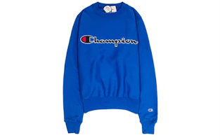 Champion Retro Script Fleece Crewneck Sweatshirt Blue Unisex US Edition GF70-Y07470-5EC Champion Retro Script Fleece Crewneck Sweatshirt Blue Unisex US Edition GF70-Y07470-5EC
