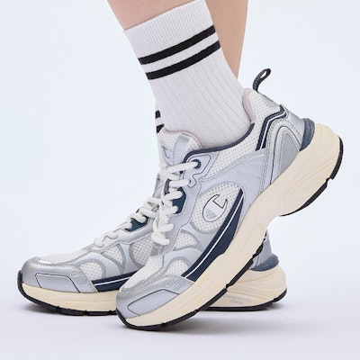 Champion Retro Sports Champ Racer 'Silver White & Midnight Blue' U3AFCRM02B1 Order Champion Retro Sports Champ Racer 'Silver White & Midnight Blue' U3AFCRM02B1