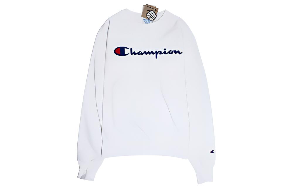 Champion Reverse Weave Script Logo Fleece White Crewneck Sweatshirt Unisex Winter GF70Y07470-01