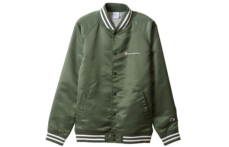 Champion Satin Baseball Jacket Green Japan Edition Unisex C3-J619-655