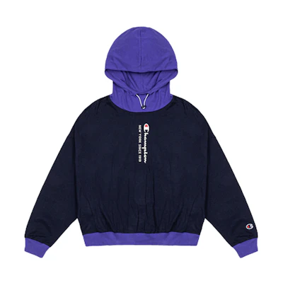 Champion Script Logo Color-Block Hoodie Unisex Dark Blue拼接 EW-STS06-M653