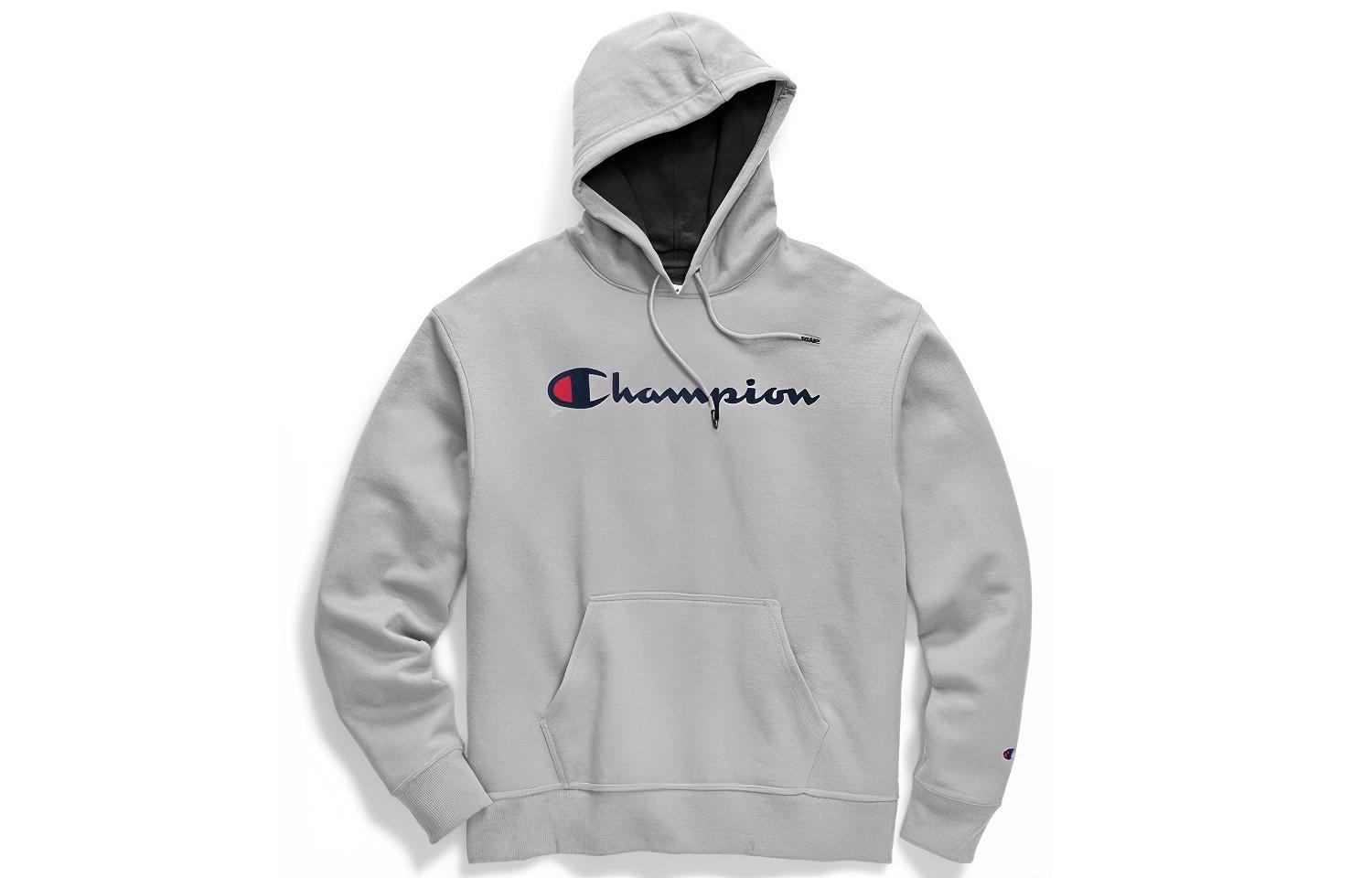Champion Script Logo Fleece Hoodie Unisex - Light Grey GF89H-Y06794-LW