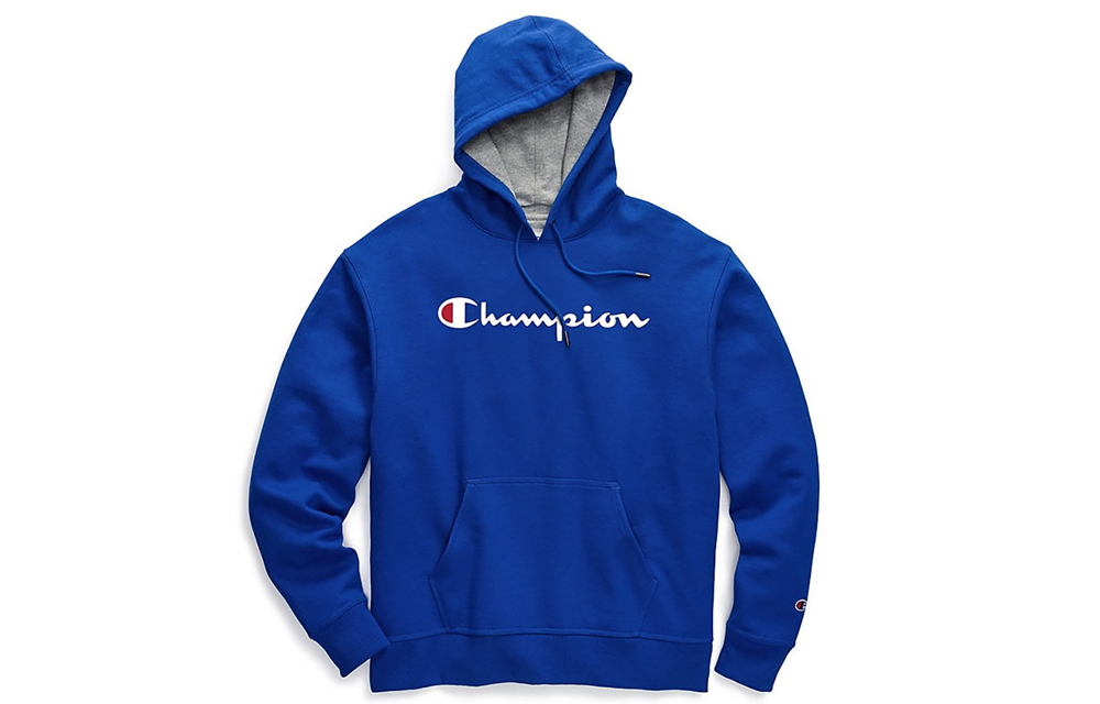 Champion Script Logo Fleece Pullover Hoodie Unisex Couple Style Navy Blue GF89H-Y07718-5EC