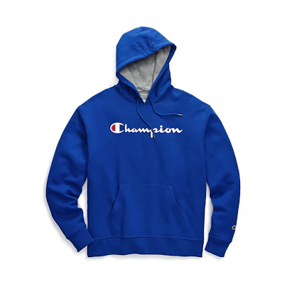 Champion Script Logo Fleece Pullover Hoodie Unisex Couple Style Navy Blue GF89H-Y07718-5EC