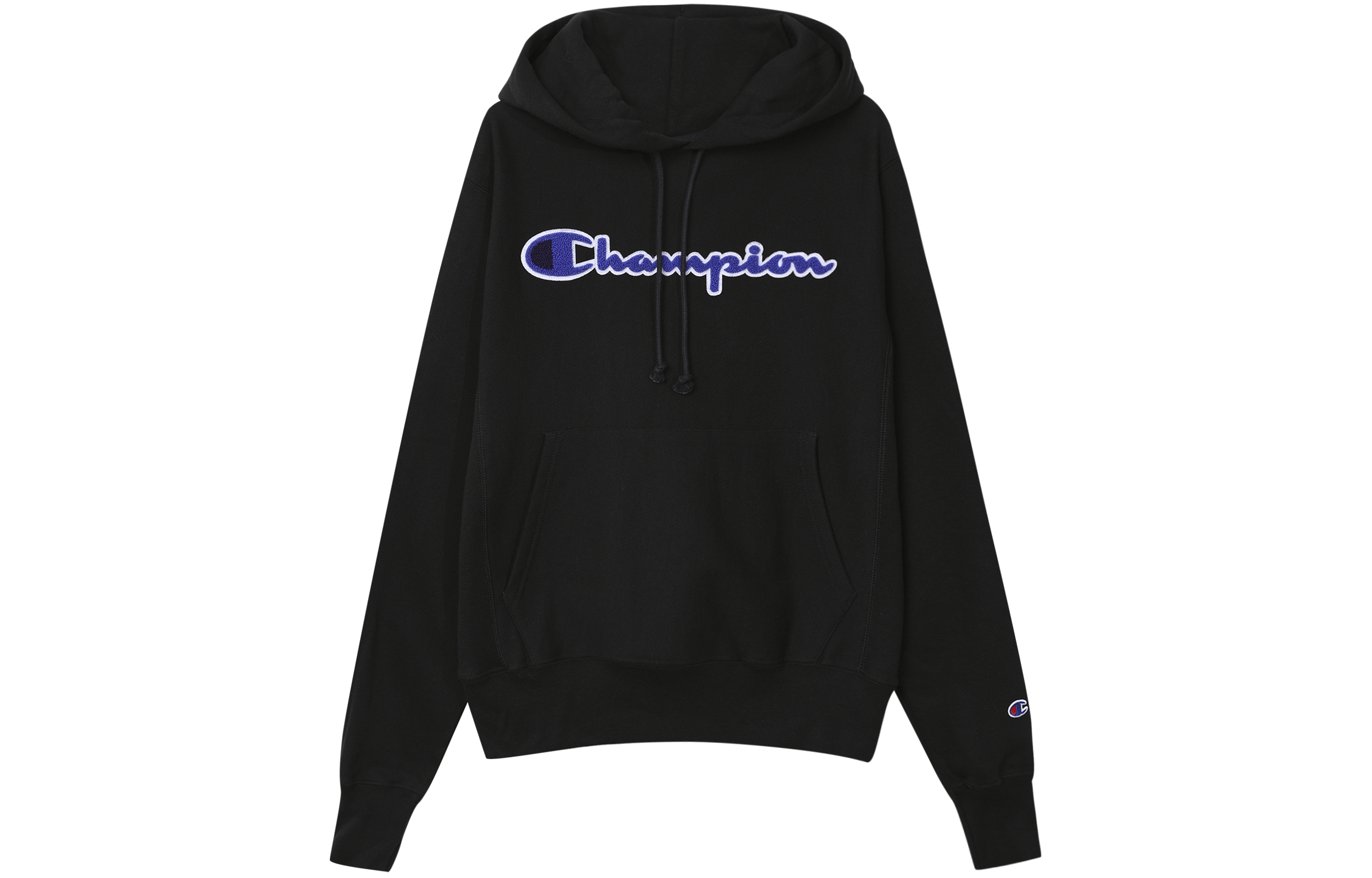 Champion Script Logo Flocked Hoodie Black/Blue - Unisex US Edition GF68-Y07731-BKC