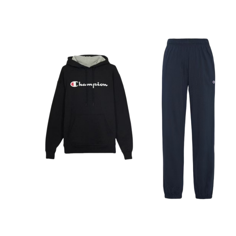 Champion Script Logo Hoodie and Knit Joggers Casual Tracksuit Set P7310-031+GF89H-Y06794-BKC