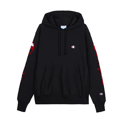 Champion Script Logo Hoodie Black Unisex Pullover Sweatshirt GF68-Y07985-BKC