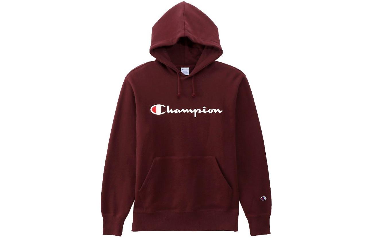Champion Script Logo Hoodie Regular Fit Pullover - Japan Edition, Unisex, Maroon C3-J117WINERED