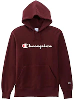 Champion Script Logo Hoodie Regular Fit Pullover - Japan Edition, Unisex, Maroon C3-J117WINERED Champion Script Logo Hoodie Regular Fit Pullover - Japan Edition, Unisex, Maroon C3-J117WINERED